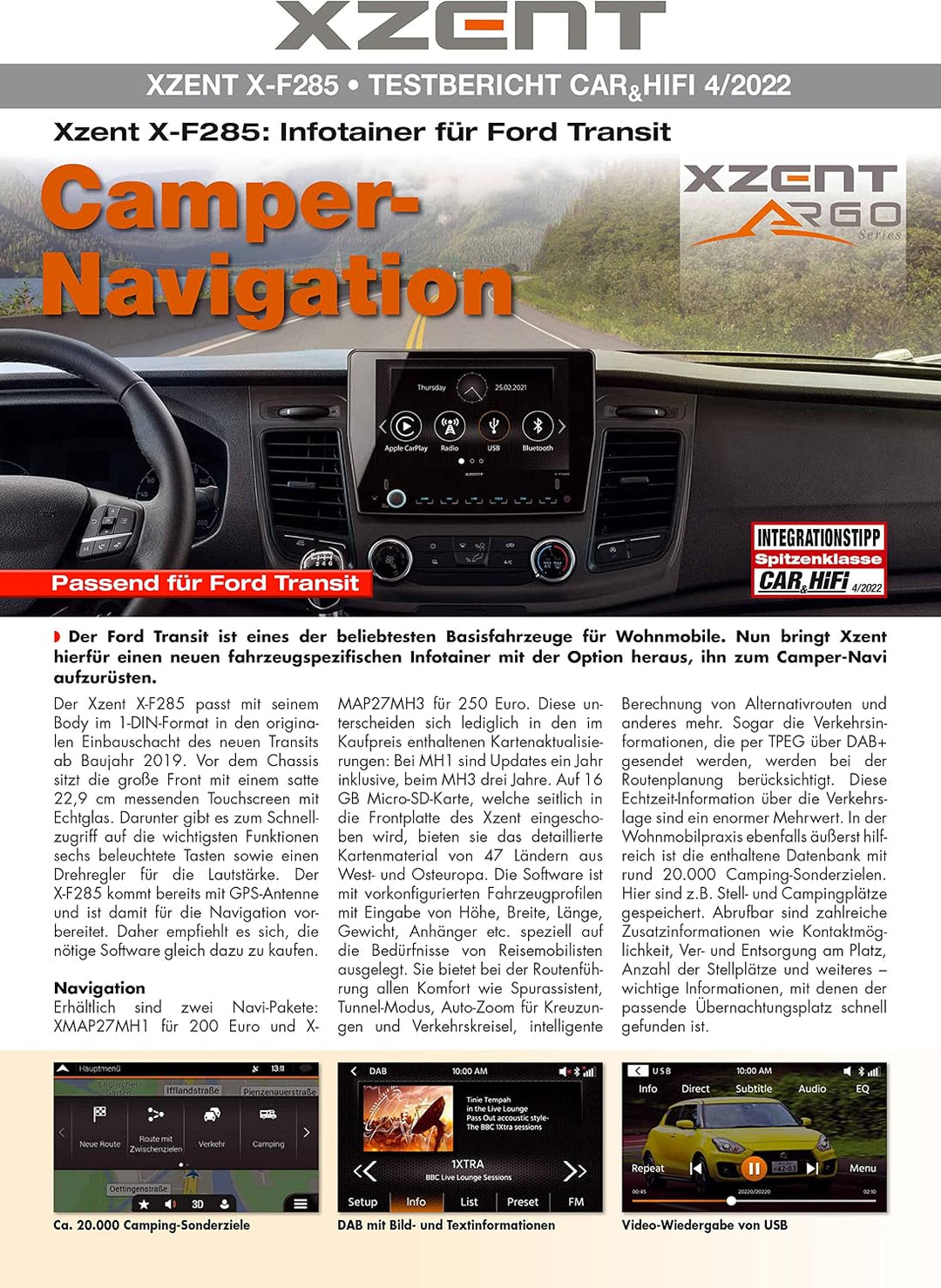 XZENT X-F285 – Autoradio kompatibel mit Ford Transit, Multimedia System/Mediencenter mit 9“ Touchscr
