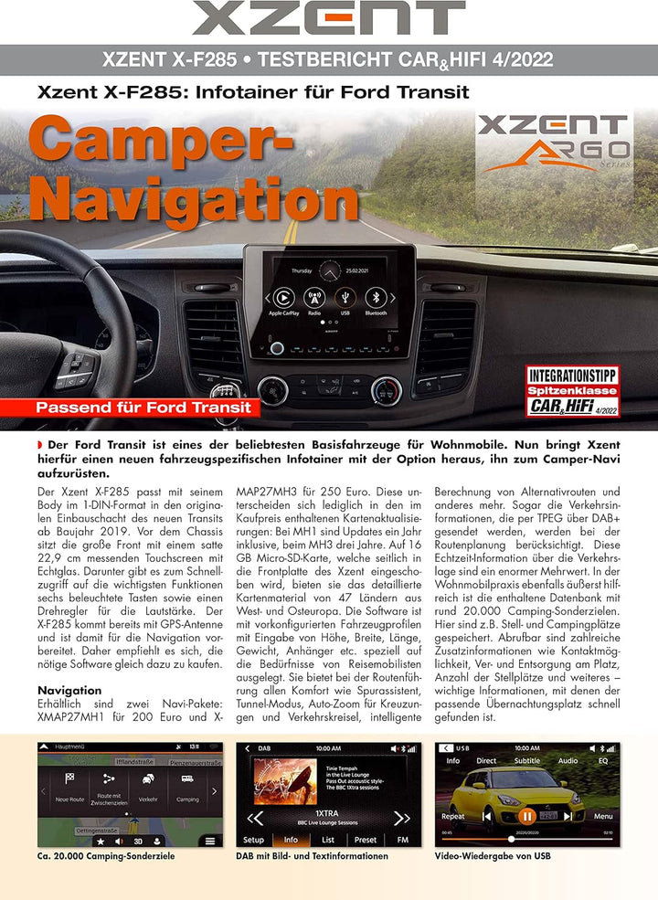 XZENT X-F285 – Autoradio kompatibel mit Ford Transit, Multimedia System/Mediencenter mit 9“ Touchscr