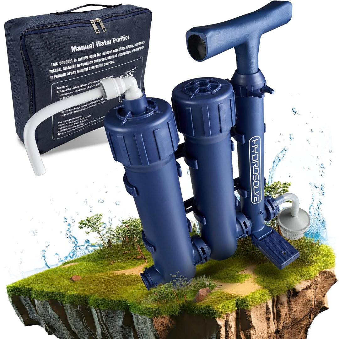 HYDROSOLVE Outdoor Tragbarer Wasserfilter Camping Notfall Wasseraufbereitungssystem mit Handpumpe Fi
