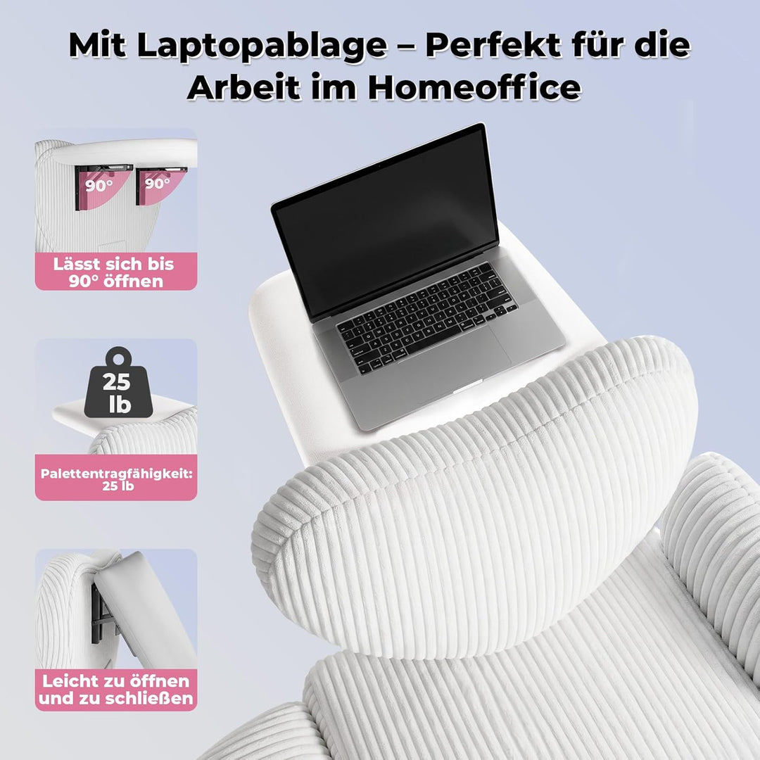 HOMRELEXA Bürostuhl Ergonomisch, mit Klappbarer Tischplatte, Breiter Schreibtischstuhl mit 5-stufig