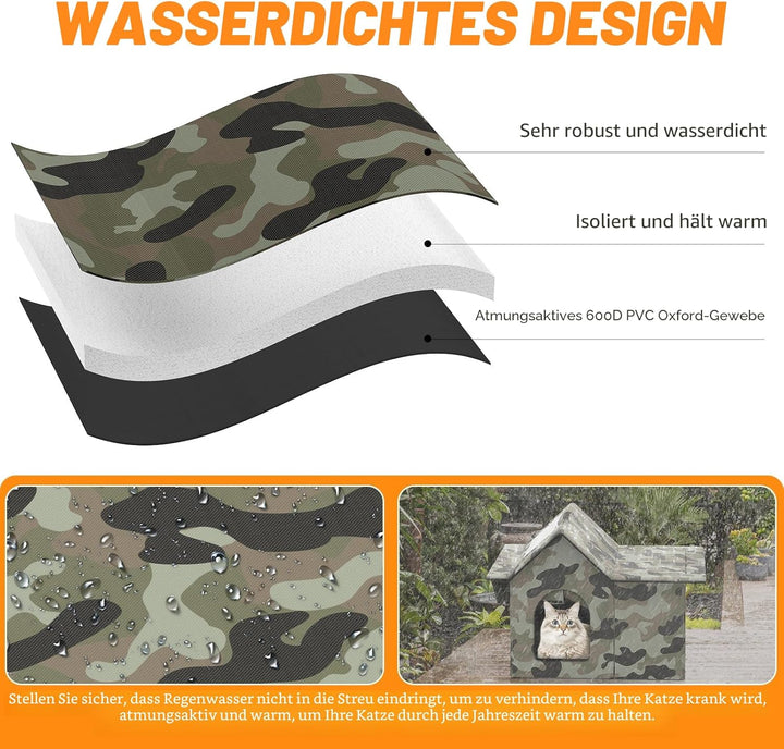 Katzenhaus Für Draussen Winterfest, Haus für verwilderte Katzen mit abnehmbaren Kissen, Winterschutz