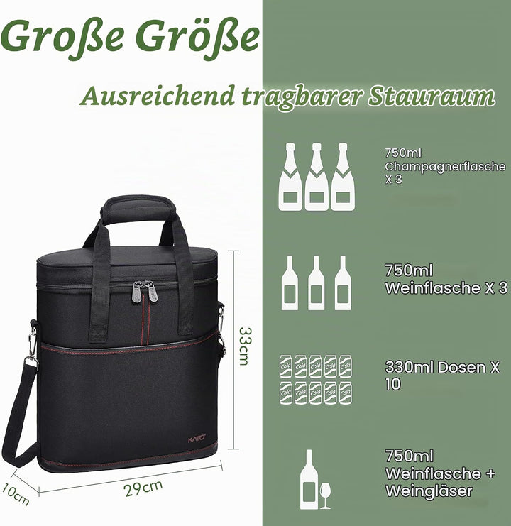Kato Tirrinia Kühltasche Klein- Flaschenträger für Wein &amp; Bier, gepolsterte weinkühltasche mit isoli