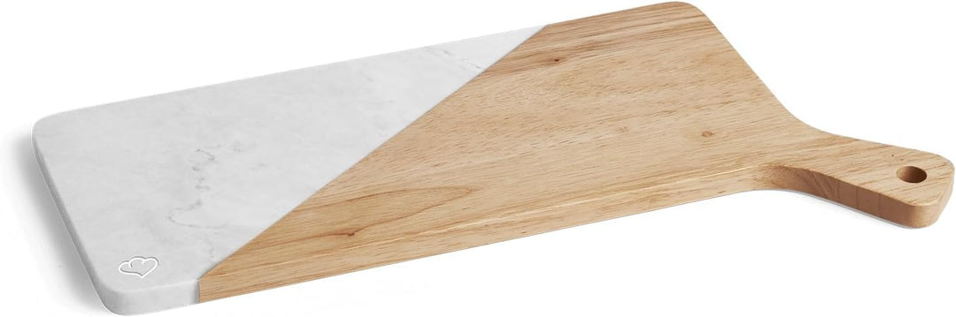 Springlane Servierbrett - Kautschukholz & Marmor - 42 x 22 x 1,5 cm - Käseplatte - Mamorbrett, Servi