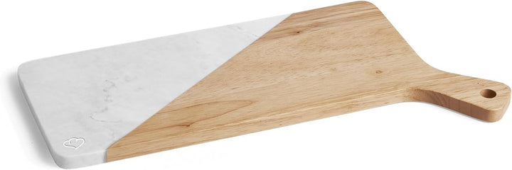 Springlane Servierbrett - Kautschukholz & Marmor - 42 x 22 x 1,5 cm - Käseplatte - Mamorbrett, Servi