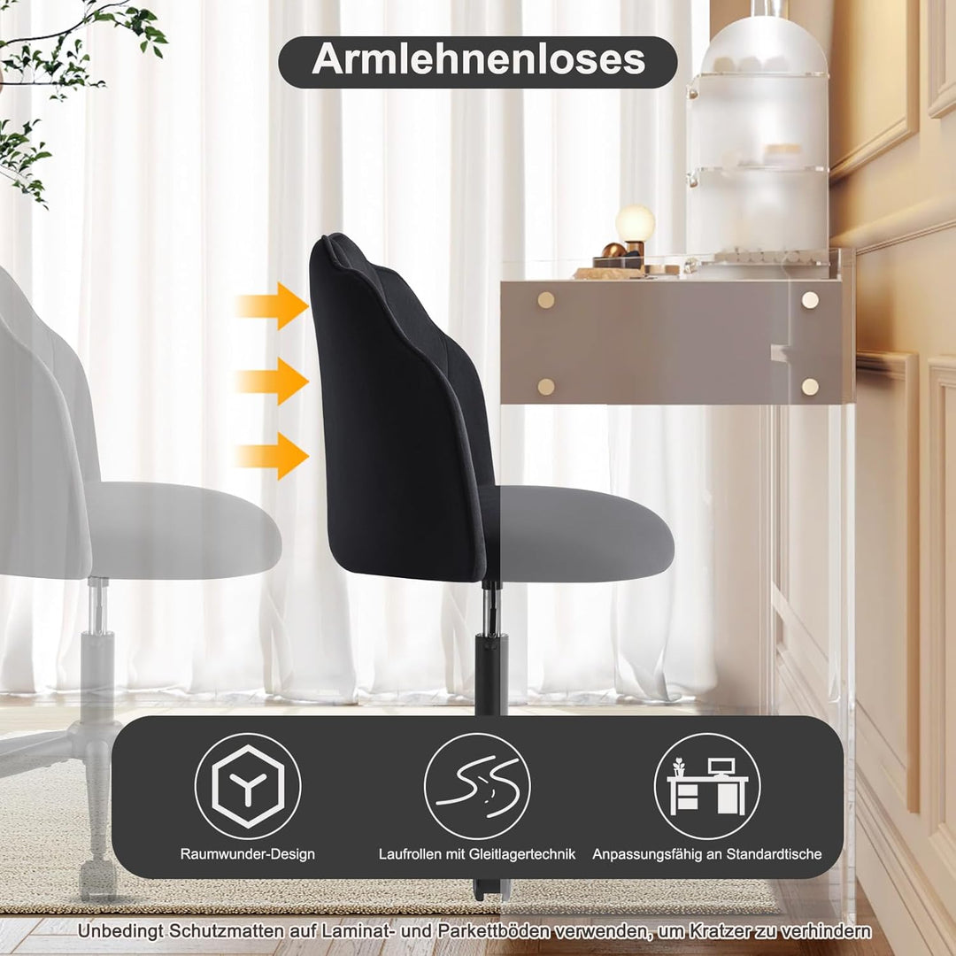 Stuhl für Schminktisch, Drehstuhl mit Rollen aus Samt, Schlafzimmer Stuhl, Schminktisch Sessel Drehb