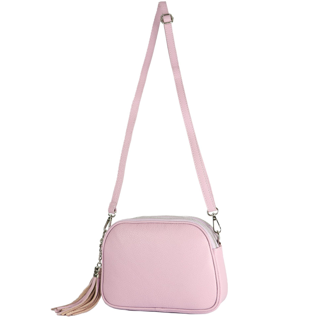 modamoda de - T238 - ital. Damen Umhängetasche Leder Medium, Farbe:Flieder, Flieder