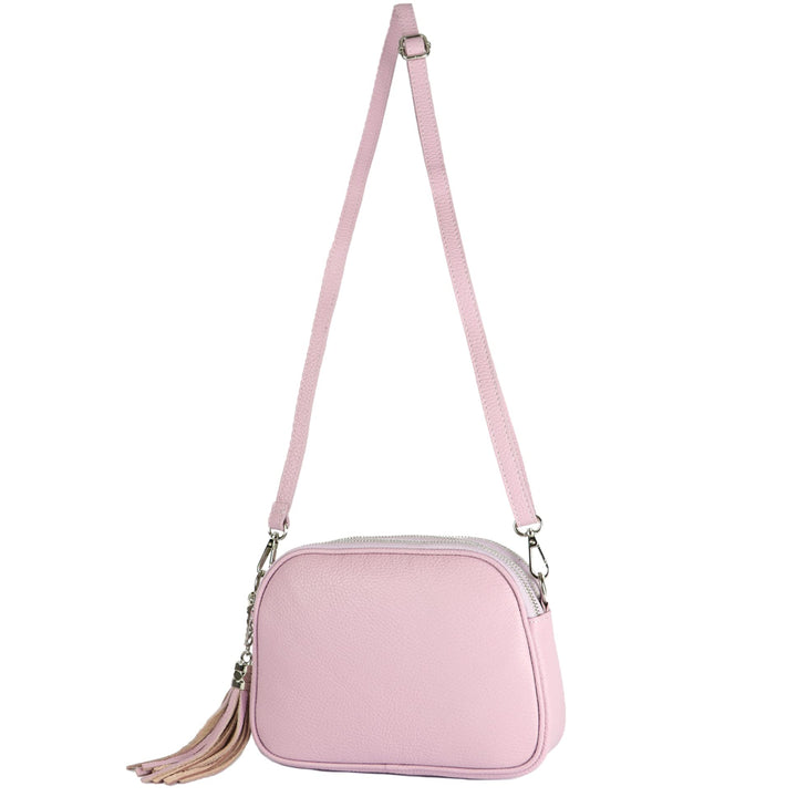 modamoda de - T238 - ital. Damen Umhängetasche Leder Medium, Farbe:Flieder, Flieder