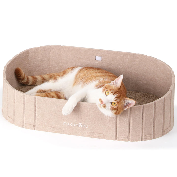 FUKUMARU Kratzbrett für Katzen, 61 cm Kratzpappe in Sofa-Form, Umkehrbares Katzenbett, Runde Kratzpa