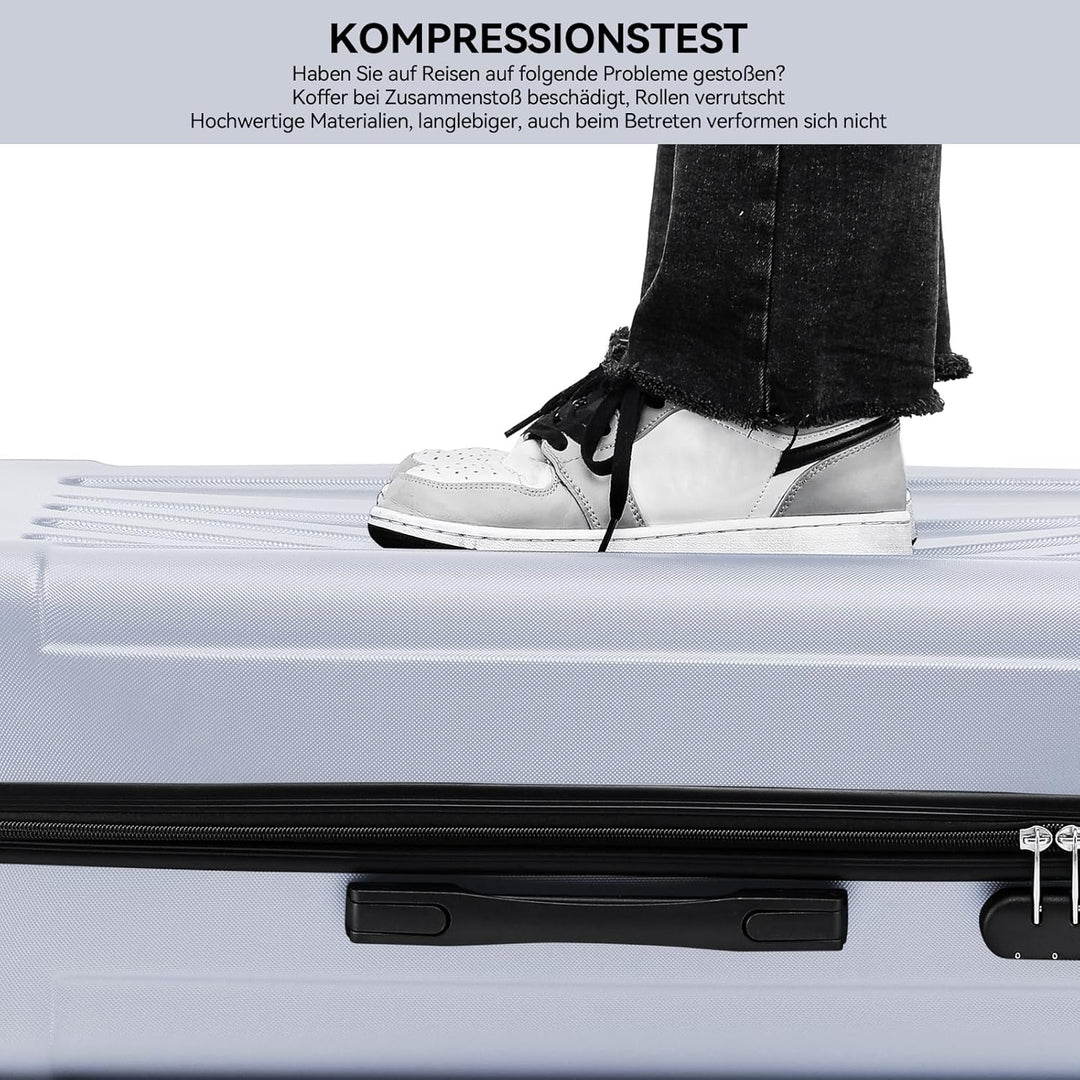 BEIBYE Hartschalen-Koffer Trolley Rollkoffer Reisekoffer Handgepäck 4 Rollen (M-L-XL-Set) (Silber, M