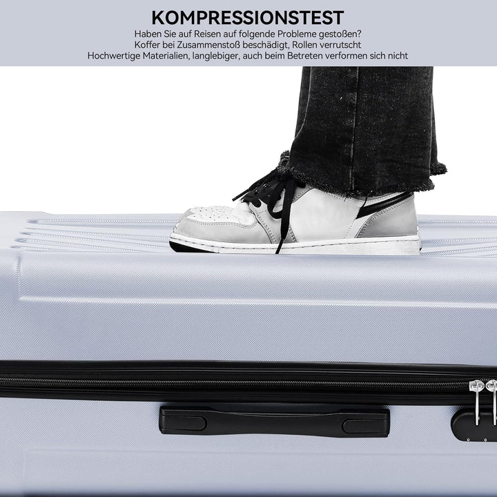 BEIBYE Hartschalen-Koffer Trolley Rollkoffer Reisekoffer Handgepäck 4 Rollen (M-L-XL-Set) (Silber, M