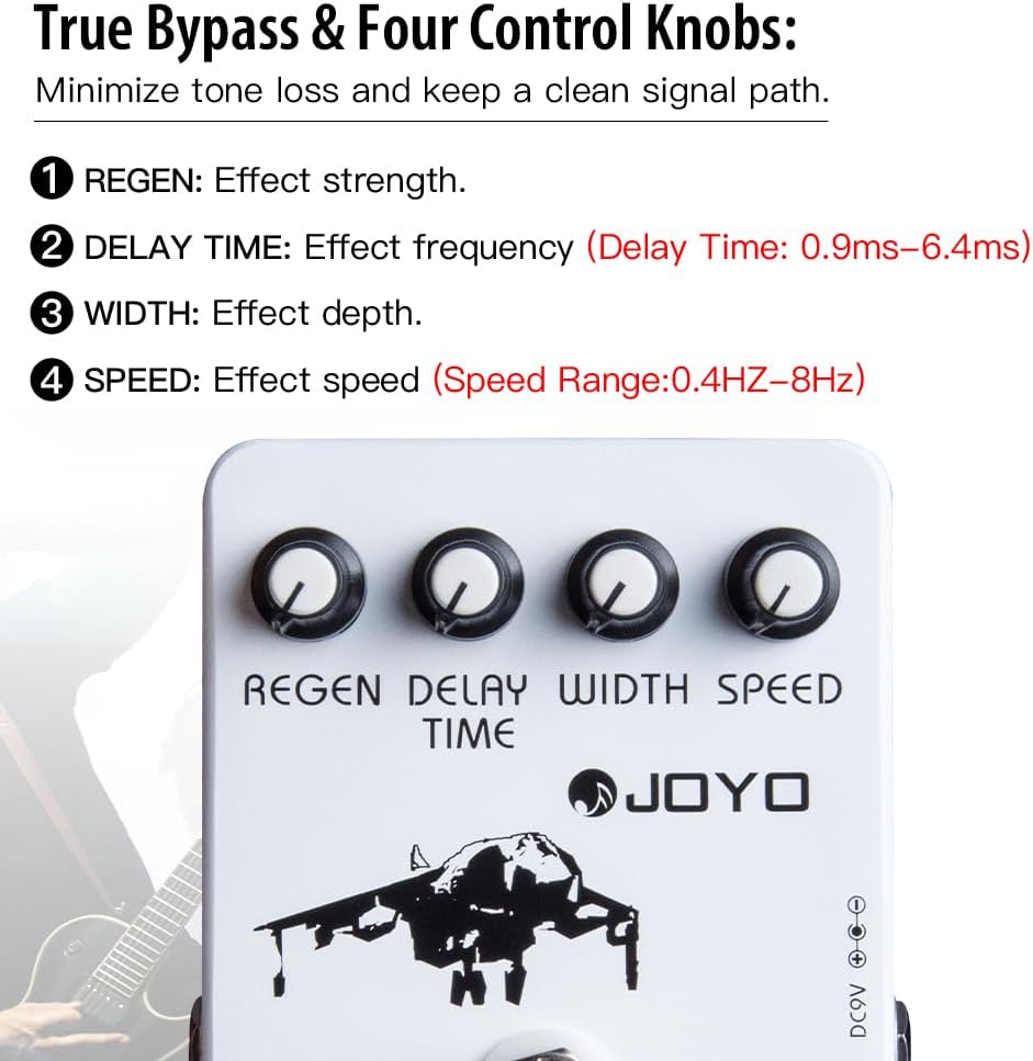 JOYO Flanger-Effektpedal Erzielen Sie metallische Flanger-Sounds und schnelles, zitterndes Vibrato f