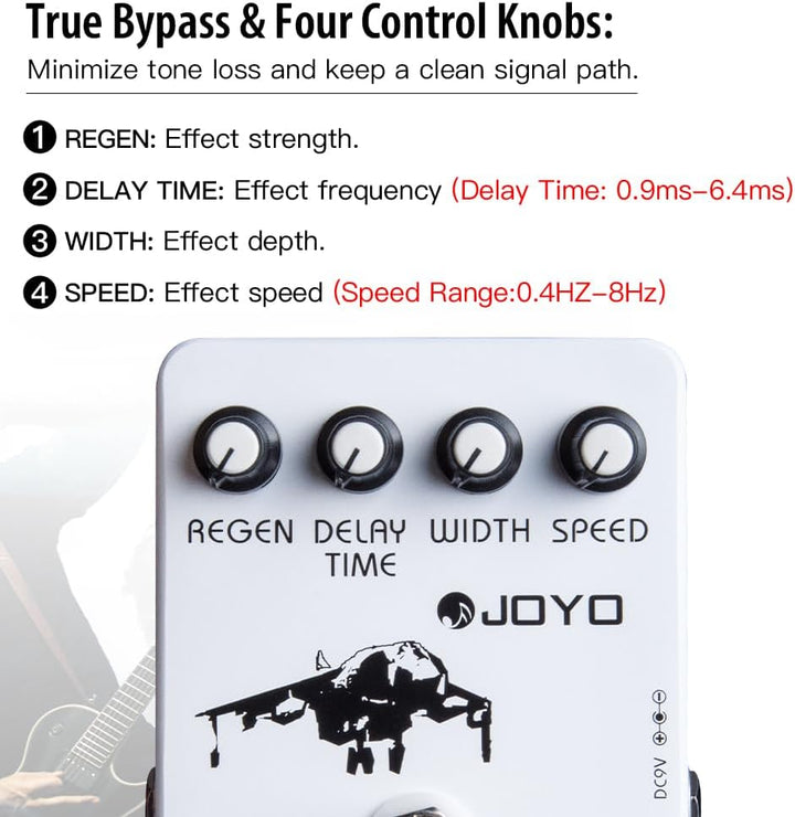 JOYO Flanger-Effektpedal Erzielen Sie metallische Flanger-Sounds und schnelles, zitterndes Vibrato f