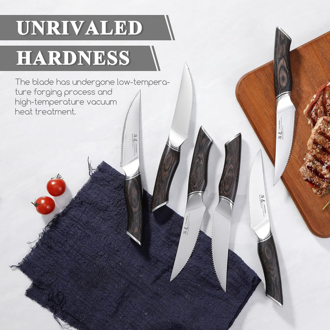 SHANGDAO Steakmesser-Set, 6 Stück, Messerset 12 cm, VG10-Kernstahl, Edelstahl-Steakmesser mit hohem