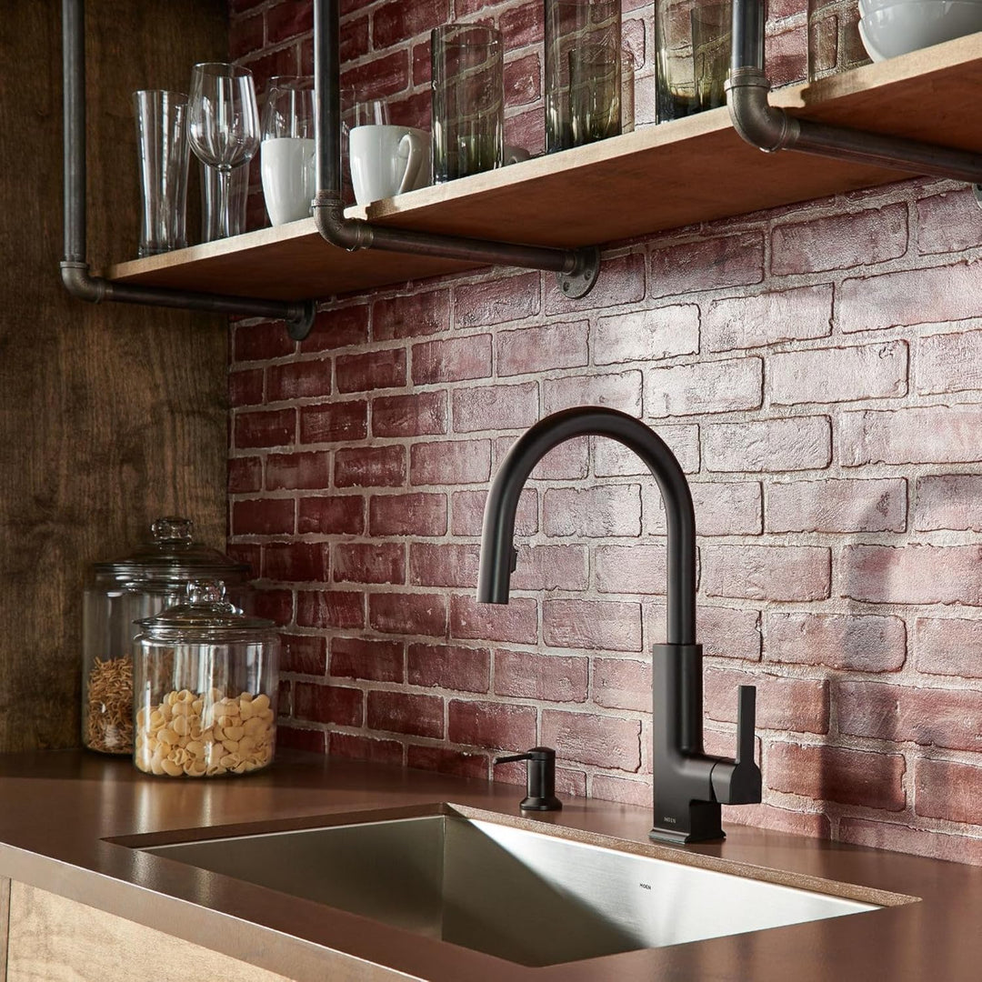 Moen Moderner Seifenspender für Küchenspüle mit nachfüllbarer Flasche, Mattschwarz, 3942BL, Schwarz