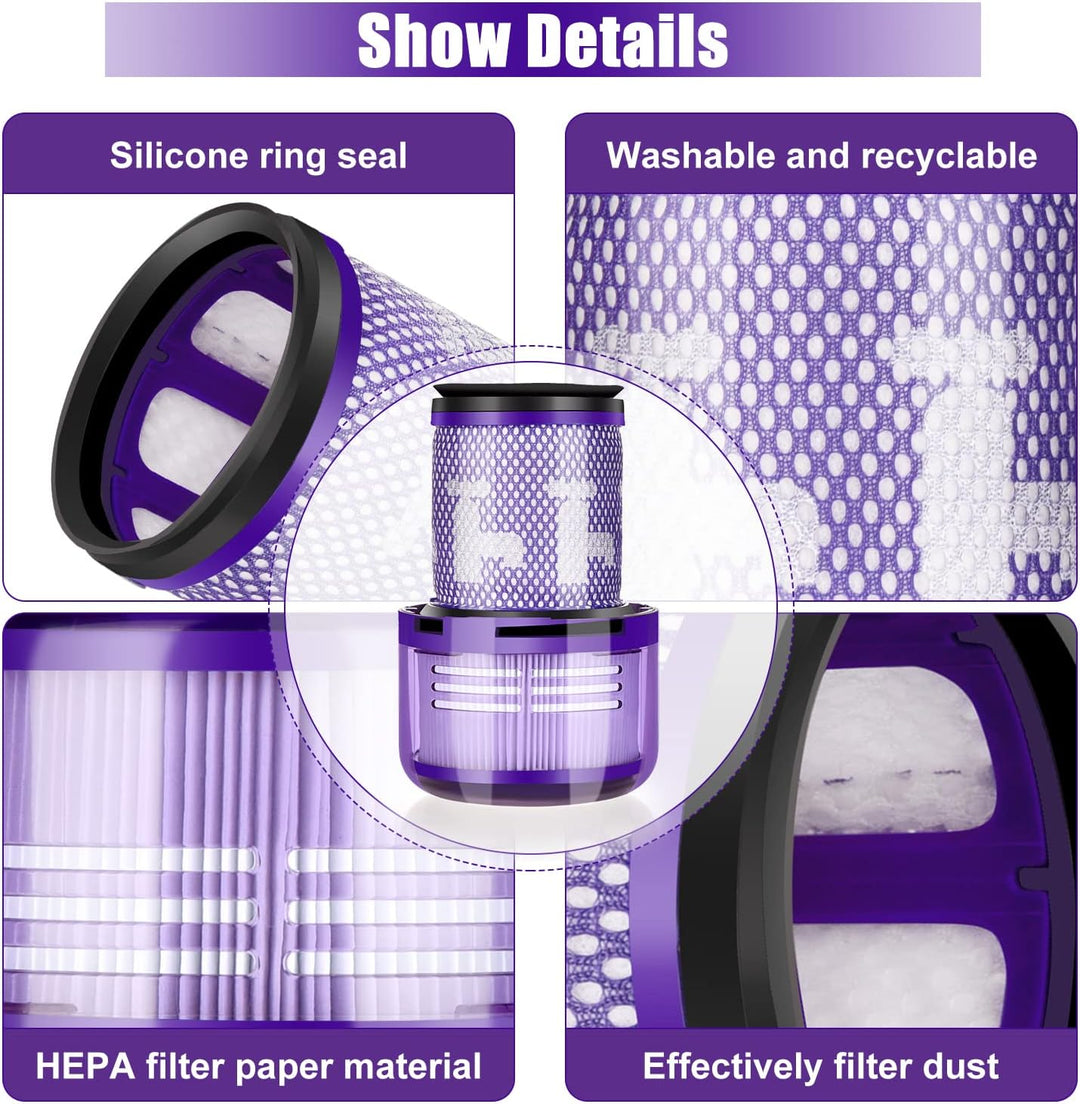 Leadaybetter 2 Stück Ersatzfilter Filter für Dyson V12 Detect Slim Absolute Staubsauger, Waschbar Er