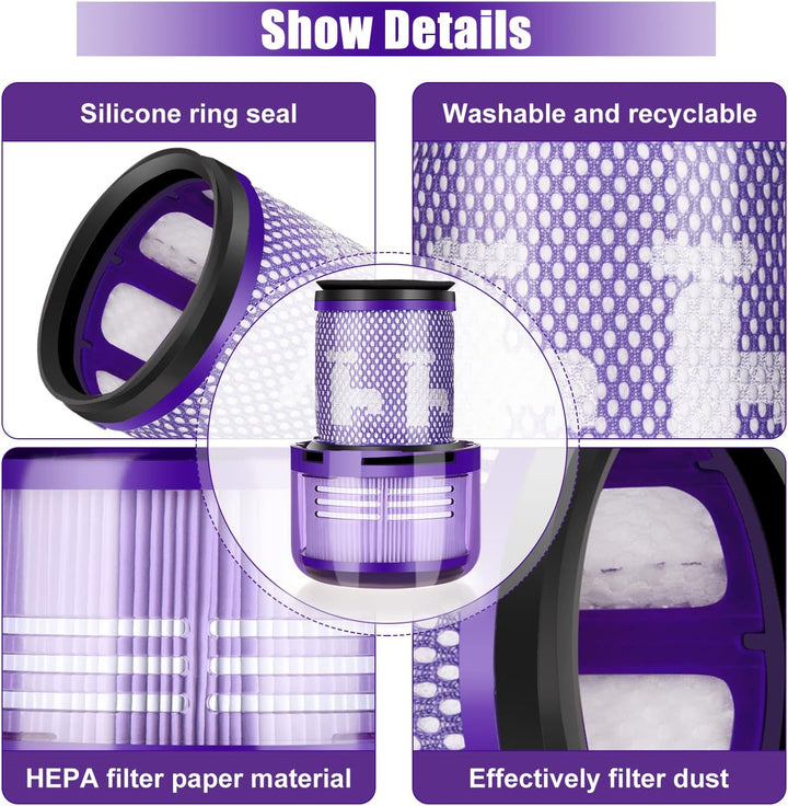 Leadaybetter 2 Stück Ersatzfilter Filter für Dyson V12 Detect Slim Absolute Staubsauger, Waschbar Er