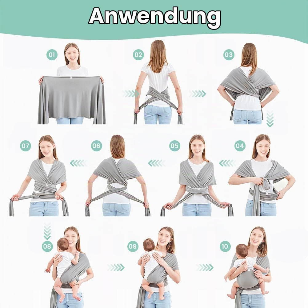 AOOWU Babytrage Tragetuch Baby Neugeborene bis 15 kg - Freihändiges Babytragetuch -Einfach Anzuziehe
