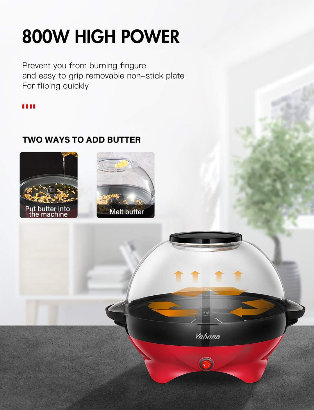 Yabano Popcornmaschine für Zuhause, Popcorn Maker Machine mit Zucker & Öl, Abnehmbare Heizfläche, 5L