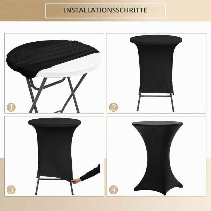6 Stück Schwarz Stehtisch Hussen Stehtische, Stehtischhusse für Ø 70-75 cm Stehtische und Bistrotisc