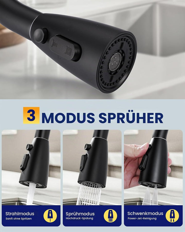 ARCORA Wasserhahn Küche, Hochdruck Küchenarmatur Ausziehbar aus Edelstahl mit M24 Aerator Wasserspar