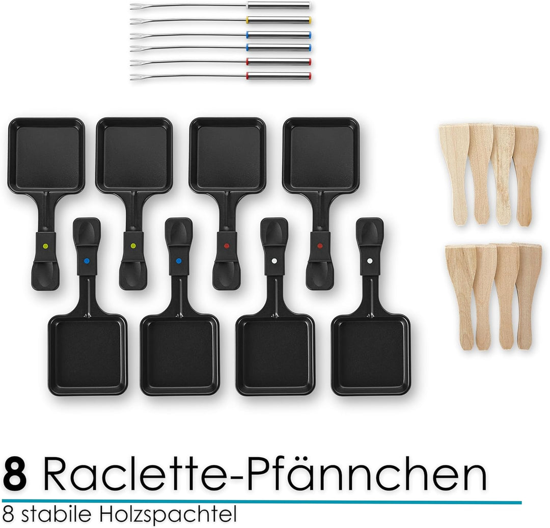 Raclette Grill mit Fondue Set | Raclette Gerät | 8 Personen | Tischgrill | Party Grill | Elektro Gri