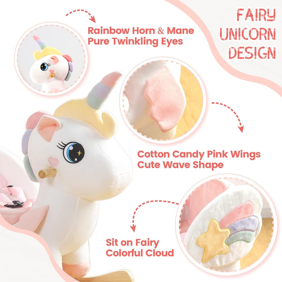 FUNLIO Einhorn-Baby-Schaukelpferd, Regenbogen-Fee-Einhorn-Schaukelpferd für Kleinkinder von 6 Monate
