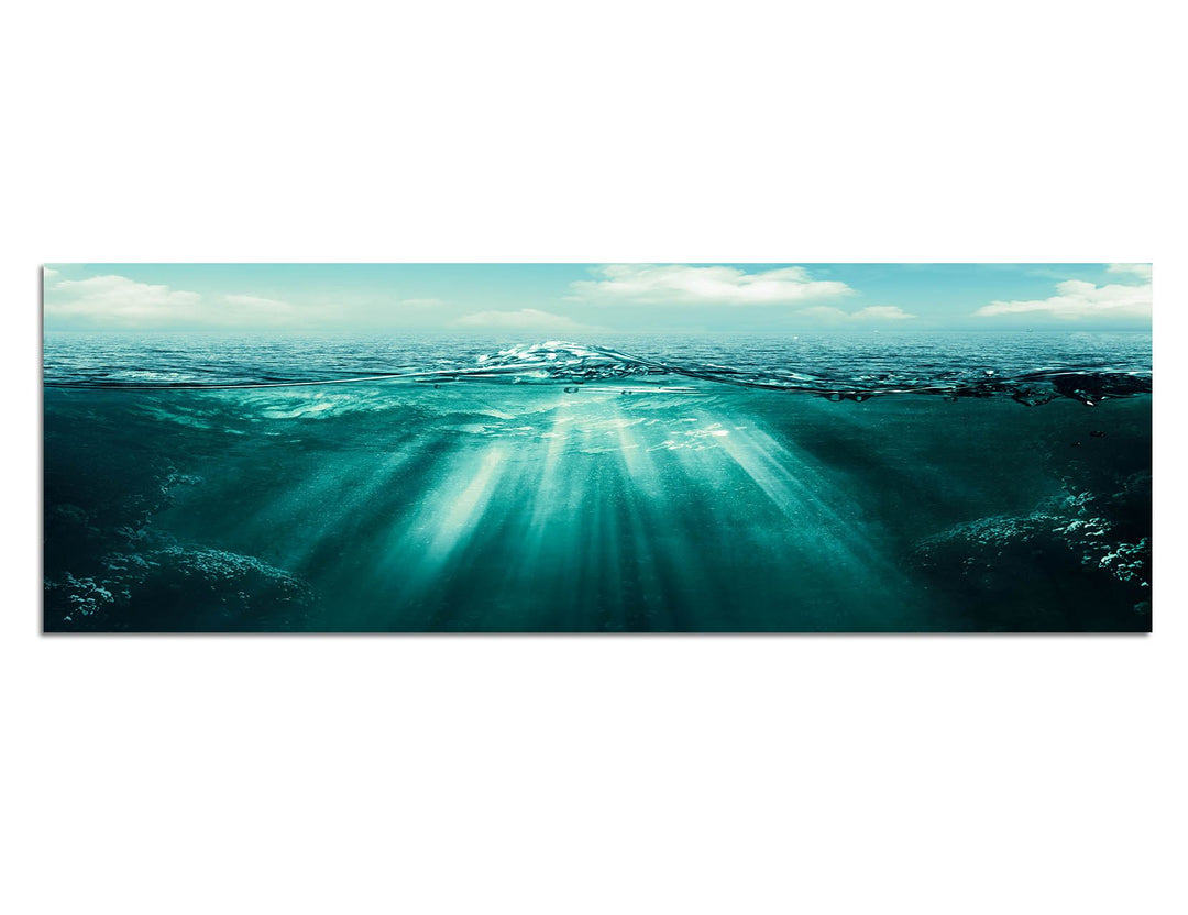 Paul Sinus Art Panoramabild auf Leinwand und Keilrahmen 150x50cm Meer Welle Unterwasser Sonnenstrahl
