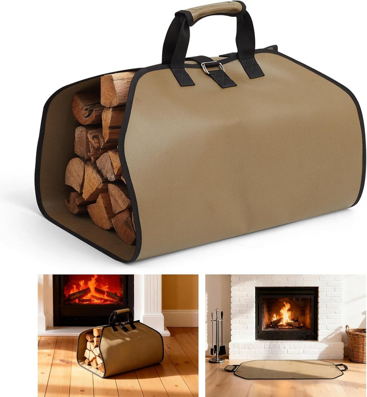 Brennholztasche und feuerfeste Kaminmatte, tolles Geschenk für die Hütte, grosse Brennholz-Tragetasc