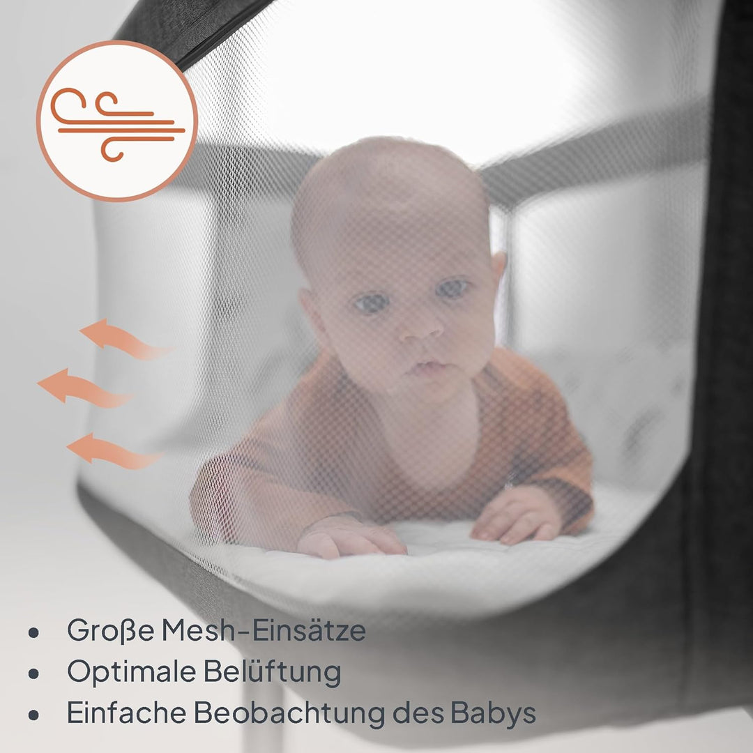 Lionelo Aurora 3 in 1 Babybett bis 9 kg, Beistellbett, Wiege, Höhenverstellug und Einstellung der Ne