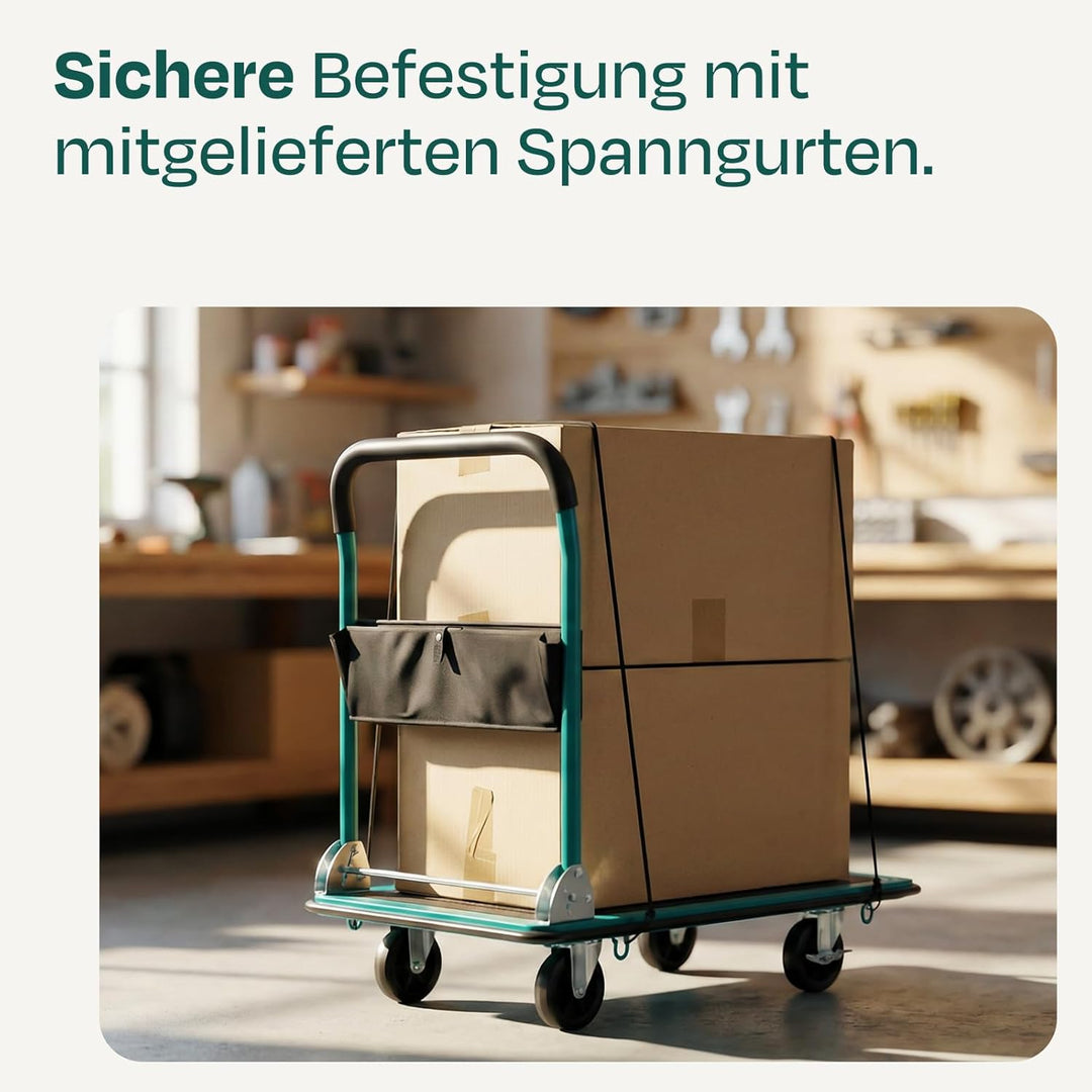 VONROC Transportwagen klappbar 300kg - Plattformwagen als Transporthilfe - Rollwagen mit Griff - Ext