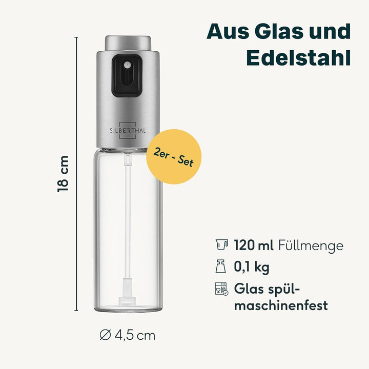 SILBERTHAL Ölsprüher 2er Set 120 ml Glas – Sprühflasche für Speiseöl – 2 in 1 Essig & Ölspender – Gl