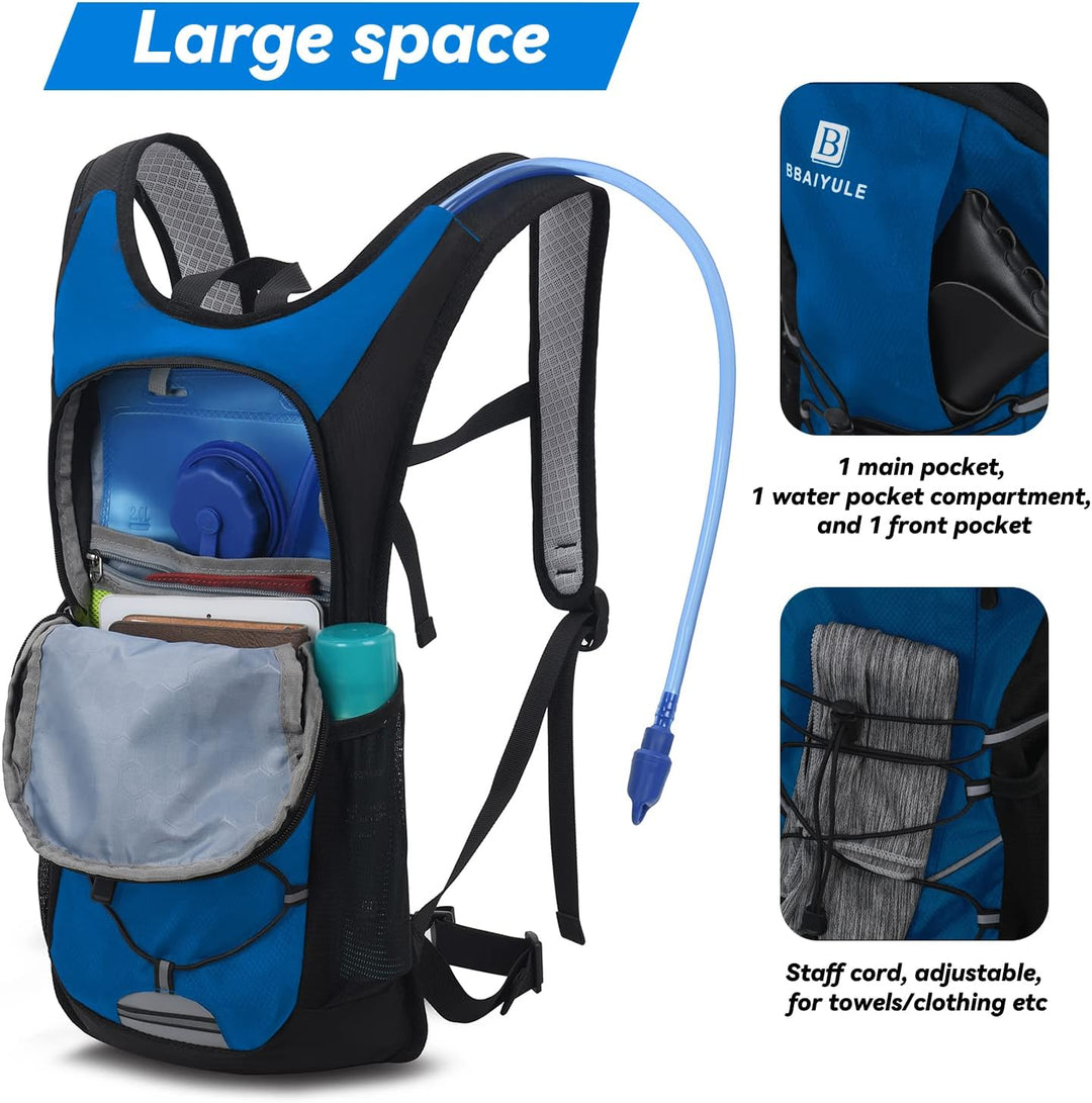 BBAIYULE® Trinkrucksack mit Trinkblase 2L, BPA-Frei | Trinkrucksack 2l mit Reflektoren | Rucksack mi