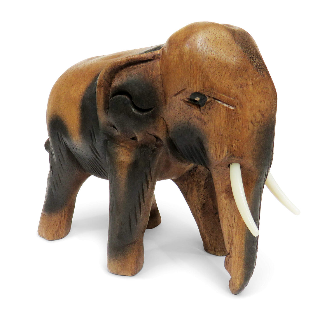 Purity - Elefantenstatue aus geschnitztem Holz für Ornament, dichtes Holz, braun, Medium 15 cm Mediu