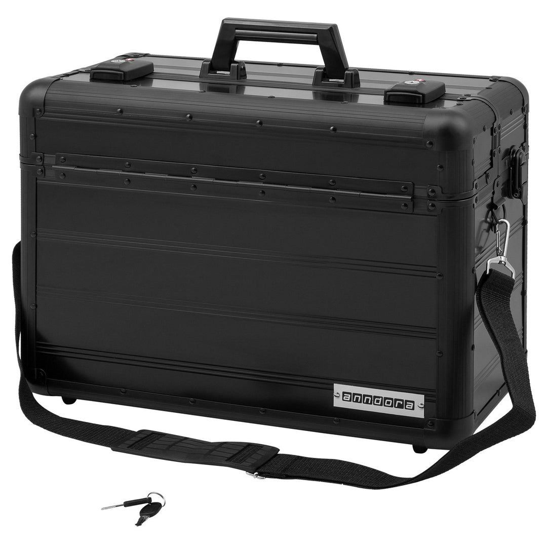 anndora Pilotenkoffer Businesskoffer TSA Schlösser Aluminium Oberfläche Schwarz, Schwarz