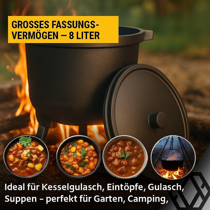 Valle Verde Kessel, Feuertopf, Gulaschkessel, Schmortopf, Jagdkessel, Dutch Oven - Auf 3 Füssen, Mit