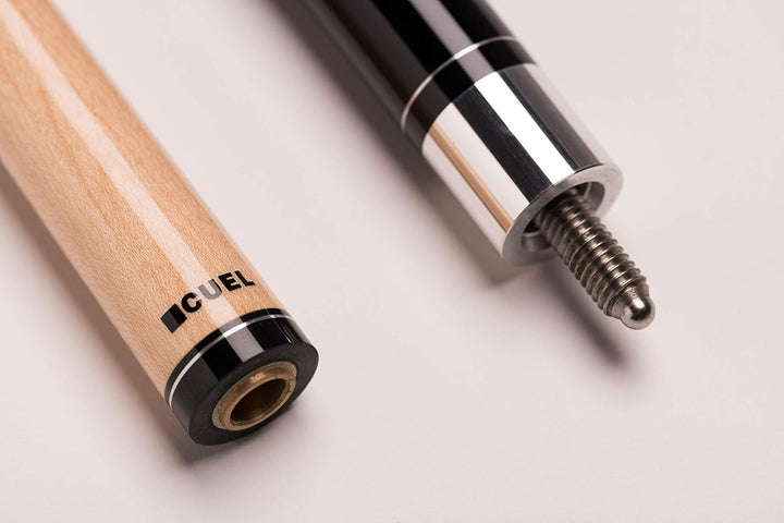 BE0-041 Billard-Queue für Poolbillard, 2-teilig, mit Klebeleder, Vollholz-Oberteil, Leinen-Griffband