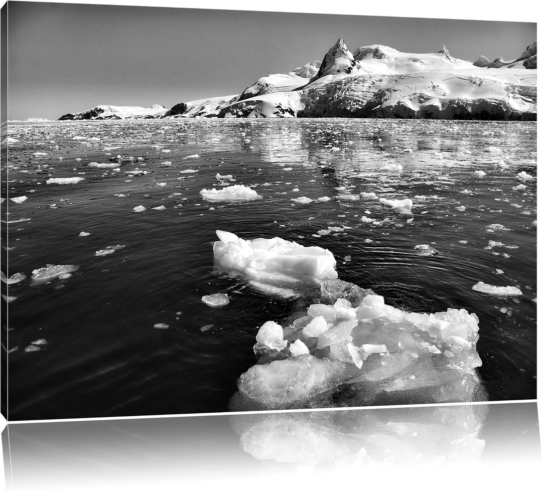 Pixxprint Monocrome, Eisbrocken im Meer Arktis, Format: 100x70 auf Leinwand, 100x70