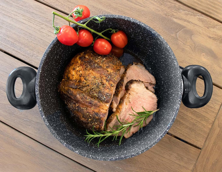 STONELINE Aluguss Kochtopf 24 cm, Topf mit Deckel 4,5 L, Antihaft beschichtet mit echten Steinpartik