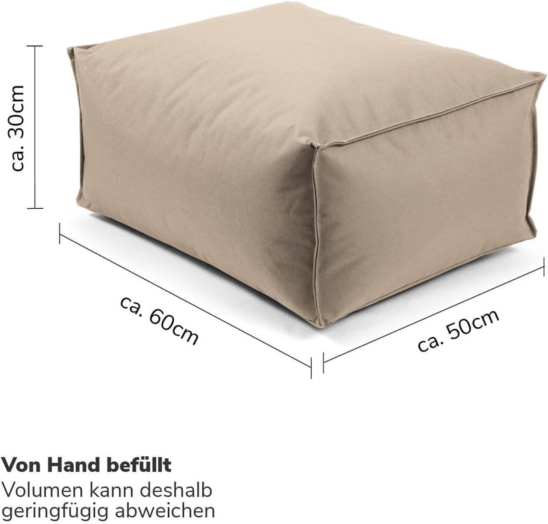 mokebo® Outdoor Pouf o. Hocker 65x45cm in Beige mit schwarzer Schutzhülle &