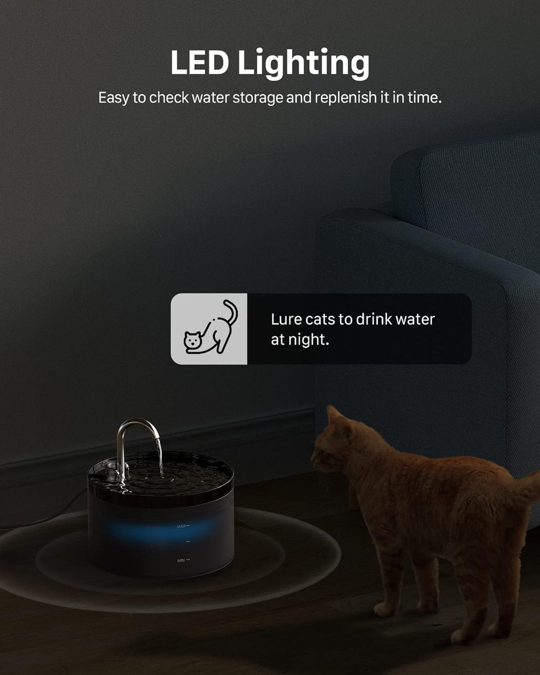Katzenbrunnen: Trinkbrunnen für Katze - Katzenbrunnen für Katzen - 64oz - Super Silent LED Licht - D