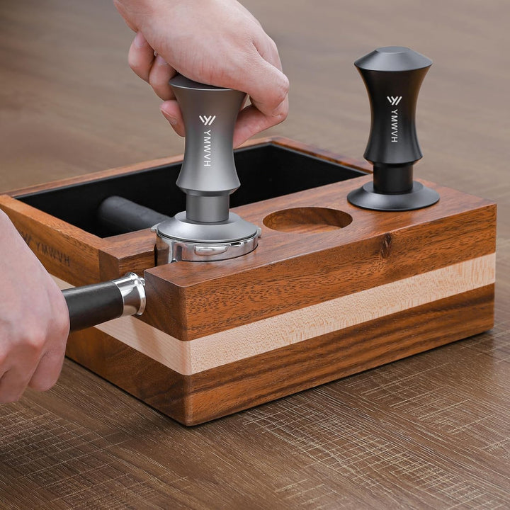 Kaffee Tamper 53.3mm, Edelstahl Espresso Tamper Silbergrau mit 30lbs Anpressdruck, Ripple Base Kaffe