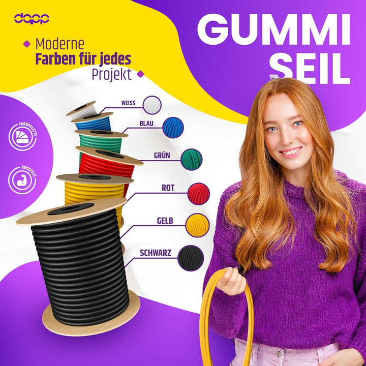DQ-PP Gummiseil | 12mm | 25m | Schwarz | Expanderseil Expander Gummischnur Gummikordel Spannseil Pla