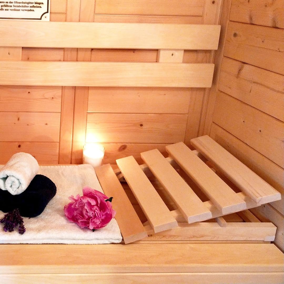 2X HOFMEISTER® Höhenverstellbare Kopfstütze für die Sauna aus Linden-Holz, 40 cm, ergonomisch einste