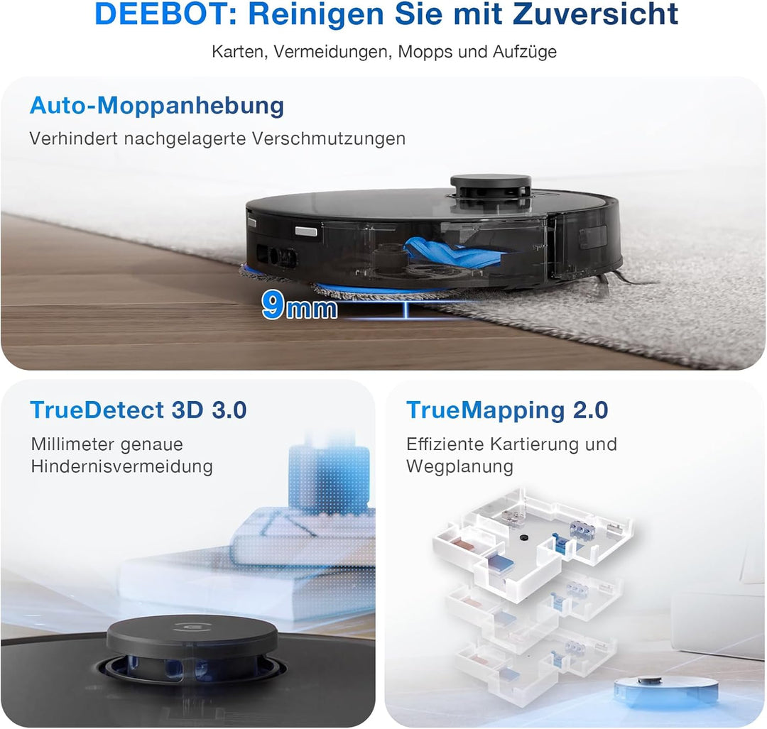 ECOVACS DEEBOT T30 Omni Saugroboter mit Wischfunktion, Mini Station Staubsauger Roboter, 11.000 PA S