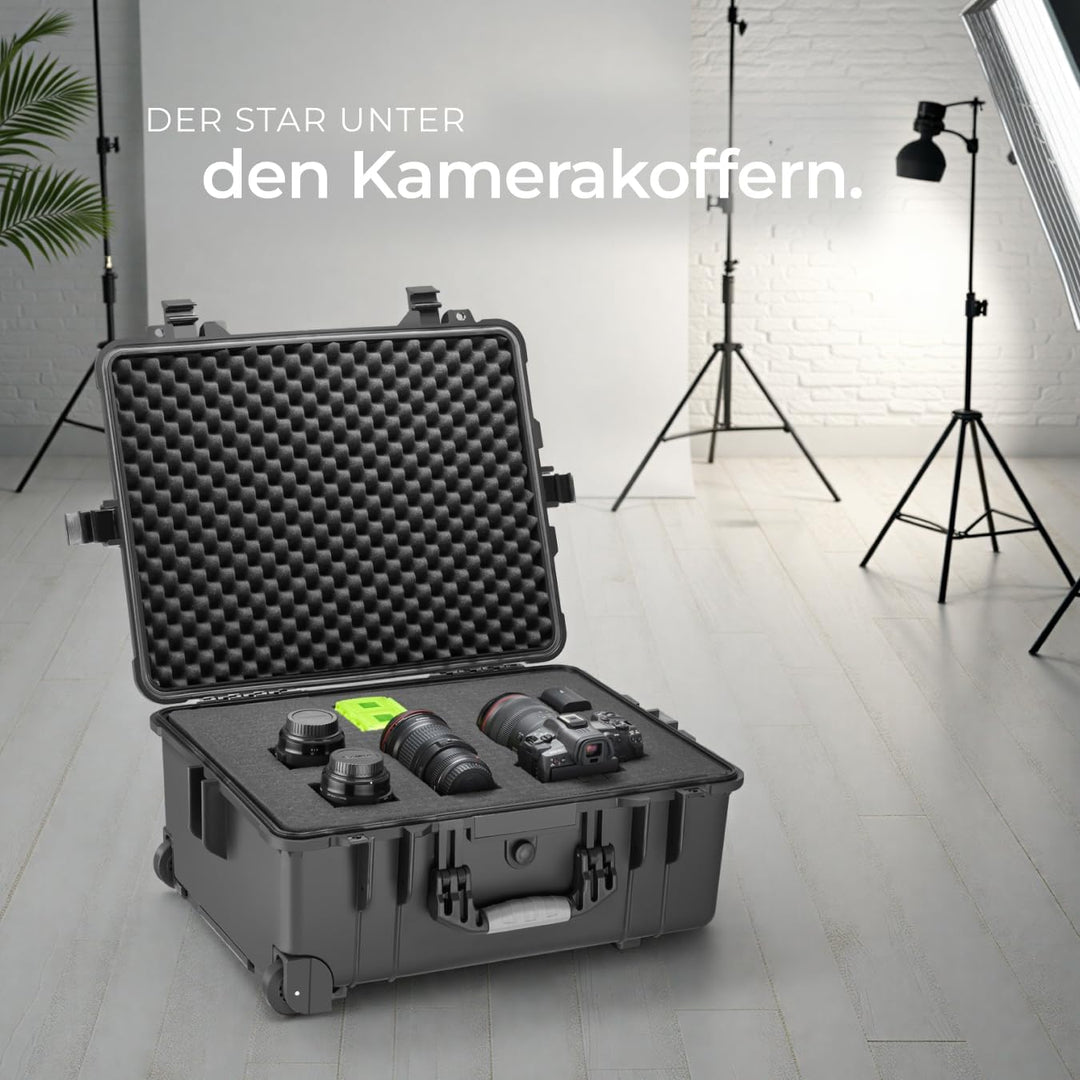 tectake® Kamerakoffer leer mit Schaumstoff, Universalkoffer mit Rollen, wasserdichter Koffer, Trolle