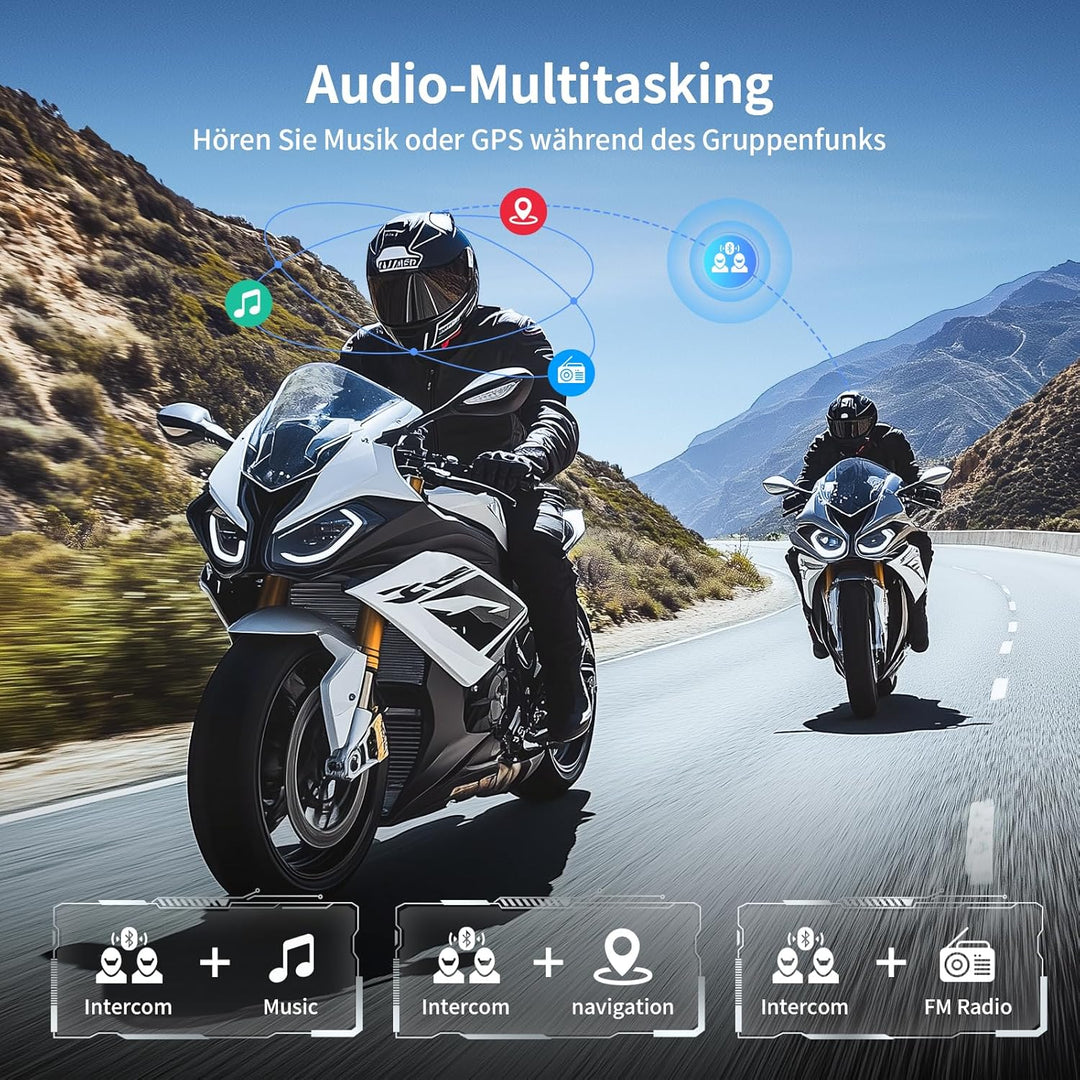 Fodsports FX7 Mesh Motorrad Headset V3.0,APP-kompatibel, Helm Kommunikationssystem mit Audio-Multita