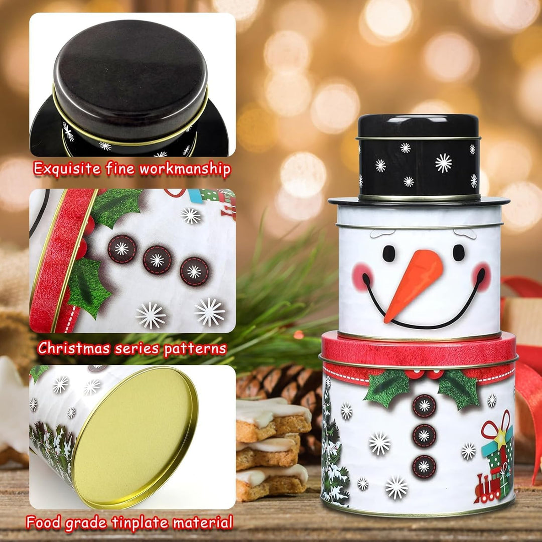 3er Set Keksdosen für Weihnachten,3 in 1 Keksdosen Schneemann,Plätzchendose Metall,Dreistöckige Gebä
