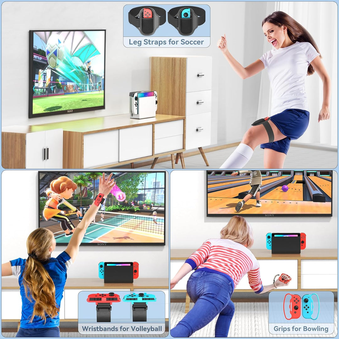 Switch Sports Zubehör Set mit Organizer kompatibel mit Switch/OLED Konsole, Aufbewahrung für Switch