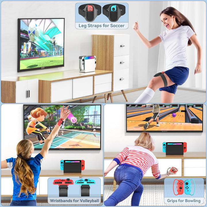 Switch Sports Zubehör Set mit Organizer kompatibel mit Switch/OLED Konsole, Aufbewahrung für Switch