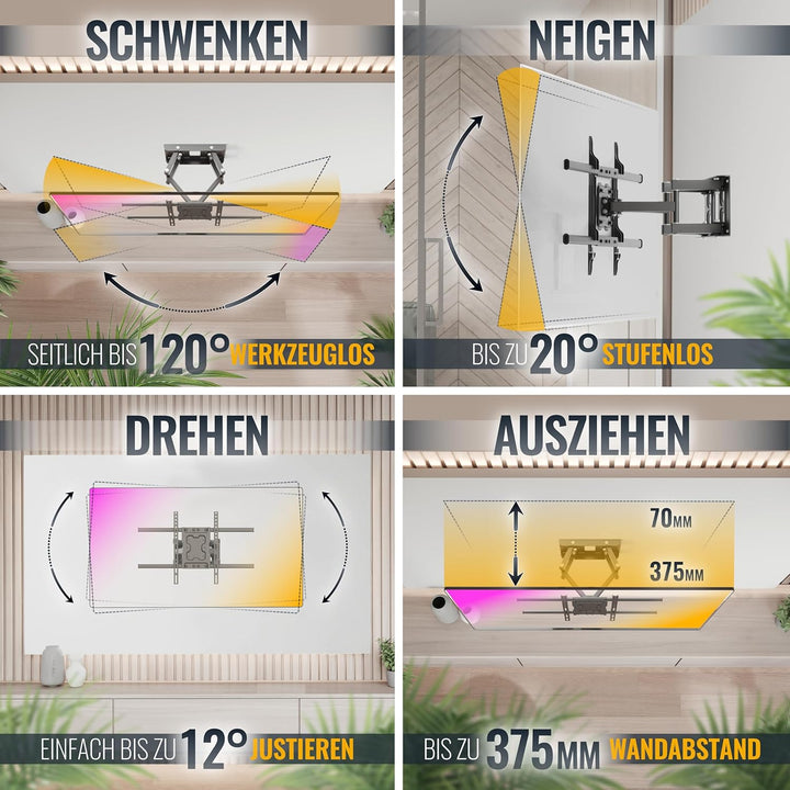 RICOO TV Wandhalterung Fernseher Schwenkbar Neigbar für 40-65 Zoll, Universal TV Halterung S7264, Fe